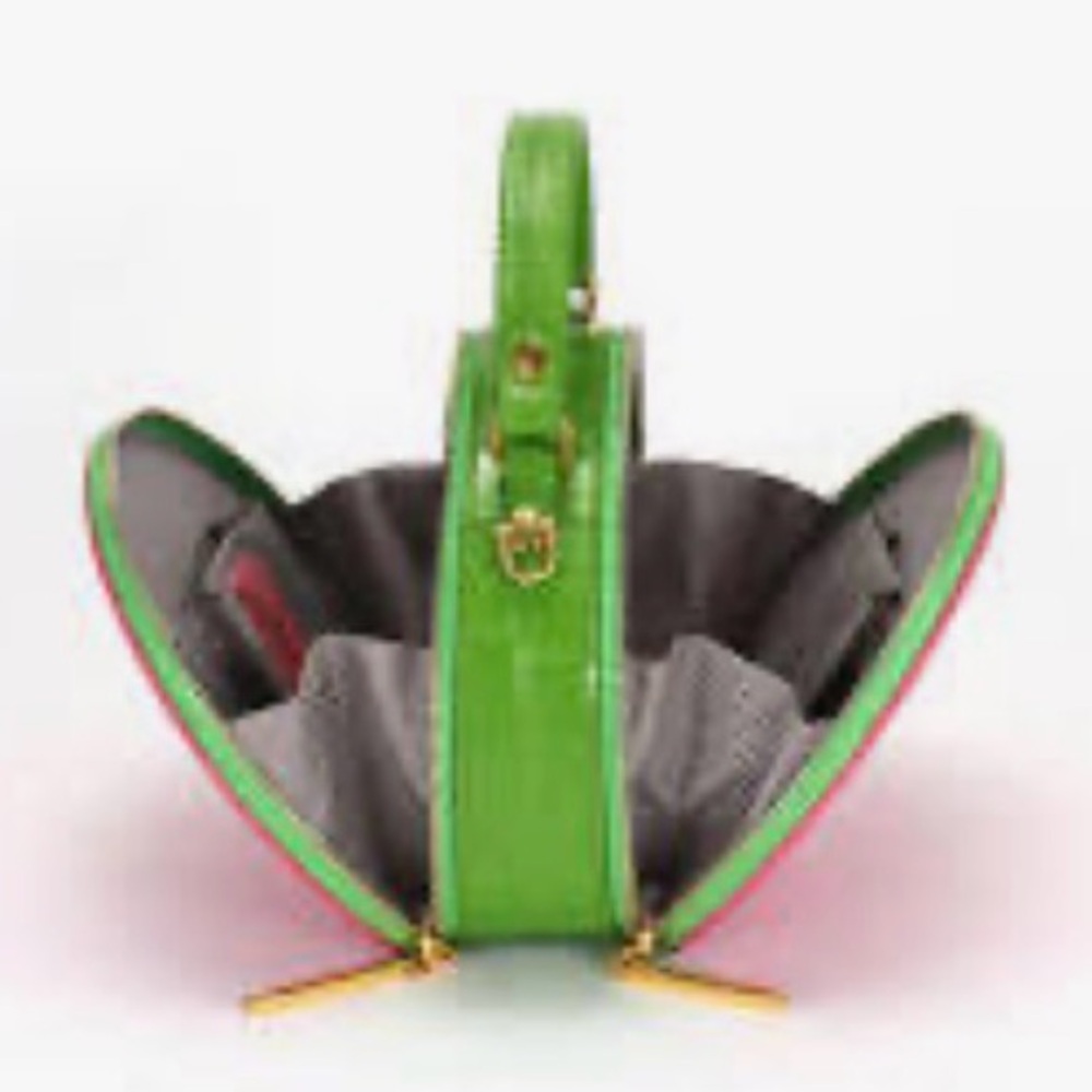 Bryla J Couture pink and green croc-embossed crossbody bag with gold hardware
